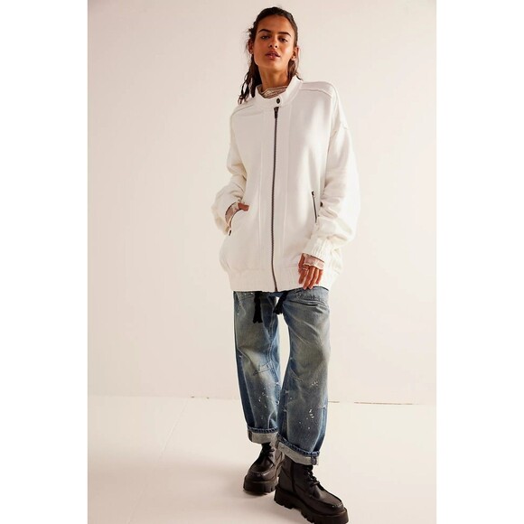 Free People Tops - Free People Lou Moto Zip Jacket Sweatshirt Top Oversized Long Sleeve M 282854